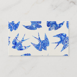 Blue Watercolor Swallow Bird Pattern Business Card