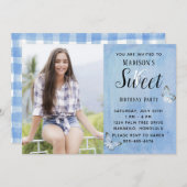 Blue Watercolor Sweet 16 Birthday Photo Invitation (Front/Back)