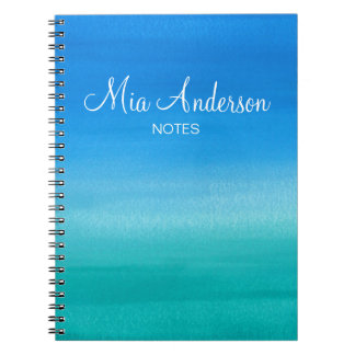 Blue Watercolor Teal Personalized Marine Notebook