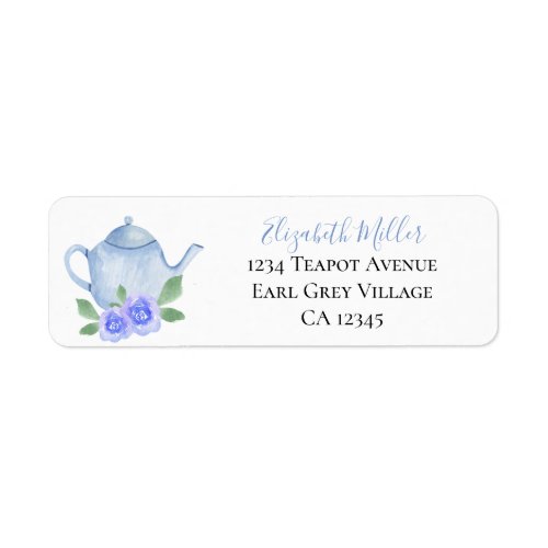 Blue Watercolor Teapot Return Address Label