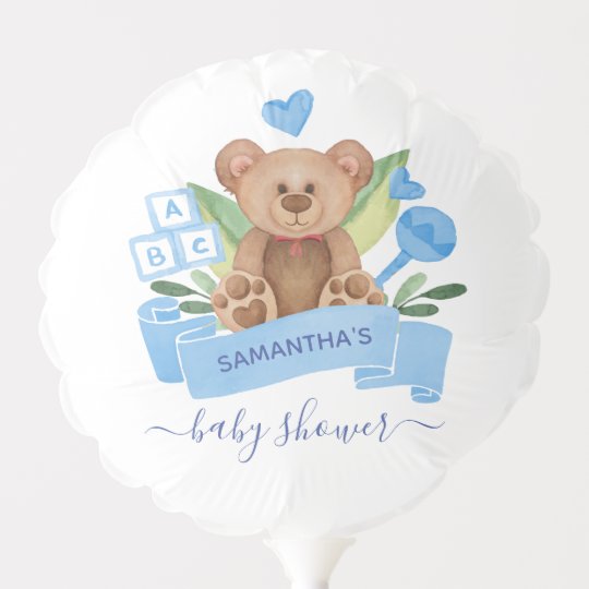 teddy bear with blue balloons