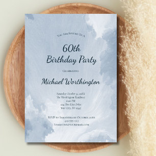 Blue Watercolor Texture Men's 50th 60th Birthday Invitation