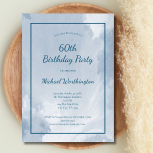 Blue Watercolor Texture Men's 50th 60th Birthday Invitation