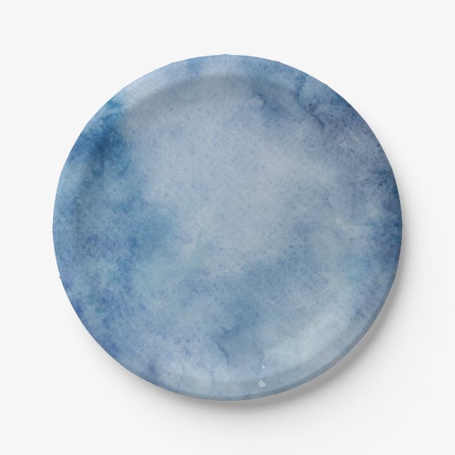 Blue Watercolor Texture Paper Plates (Front)