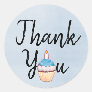 Blue Watercolor Thank You Cupcake Classic Round Sticker