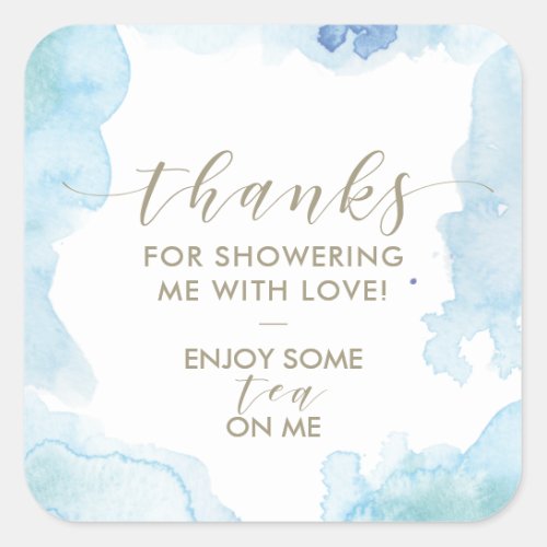 Blue Watercolor Thanks Bridal Shower Tea Favor Square Sticker