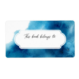 Blue Watercolor This Book Belongs To Label