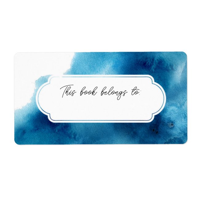 Blue Watercolor This Book Belongs To Label (Front)