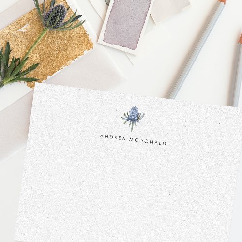 Blue Watercolor Thistle Personal Note Card
