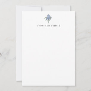 Blue Watercolor Thistle Portrait Personal Note Card