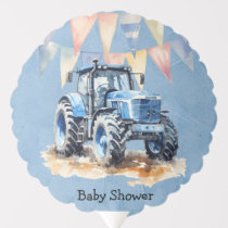 Blue Watercolor Tractor Boy Baby Shower Balloon