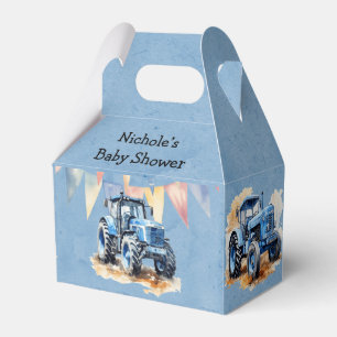 Blue Watercolor Tractor Boy Baby Shower Favor Boxes