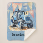 Blue Watercolor Tractor Boy Baby Shower Gift Sherpa Blanket at Zazzle