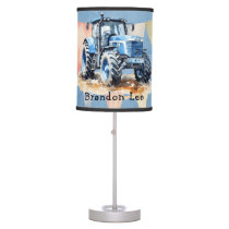 Blue Watercolor Tractor Boy Baby Shower Gift Table Lamp