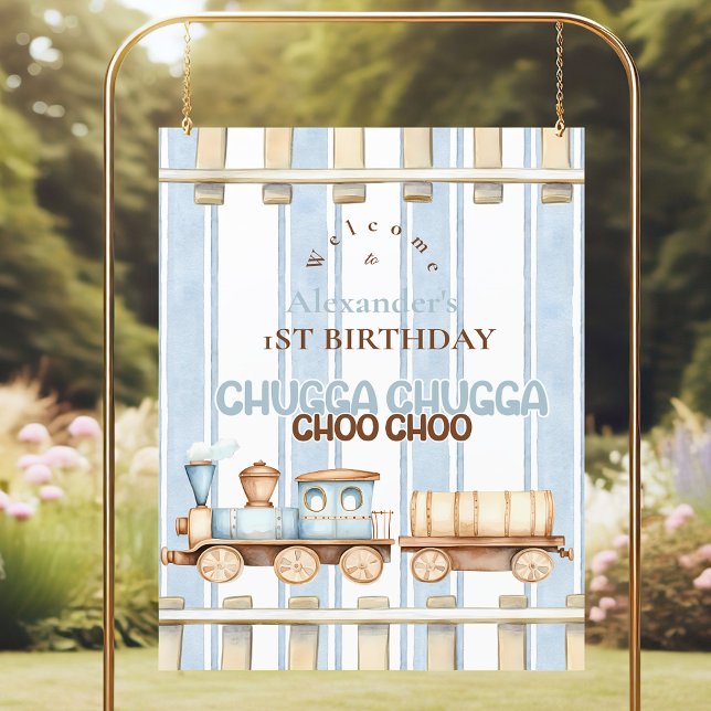 Blue Watercolor Train 1st Birthday  Foam Board (Creator Uploaded)