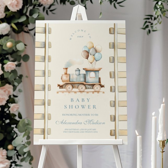  Blue Watercolor Train Baby Shower Foam Board (Creator Uploaded)
