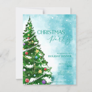 Blue Watercolor Tree Christmas Party Invitation Postcard