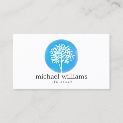 Blue Watercolor Tree Life Coach Counselors Business Card