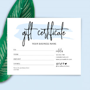 Blue Watercolor Trendy Business Gift Certificate Card