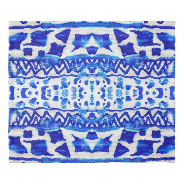 Blue watercolor tribal ethnic seamless pattern duvet cover (Front)
