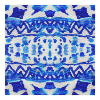Blue watercolor tribal ethnic seamless pattern faux canvas print