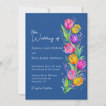 Blue Watercolor Tulip Floral Wedding Invitation