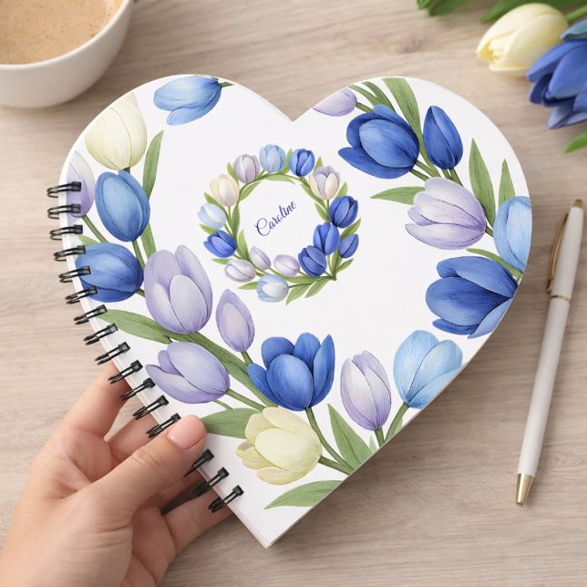 Blue Watercolor Tulip Heart Floral Romantic Notebook (Creator Uploaded)