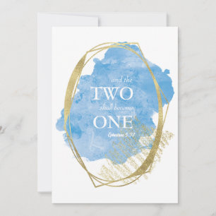 Blue Watercolor Two Become One Wedding Invitation
