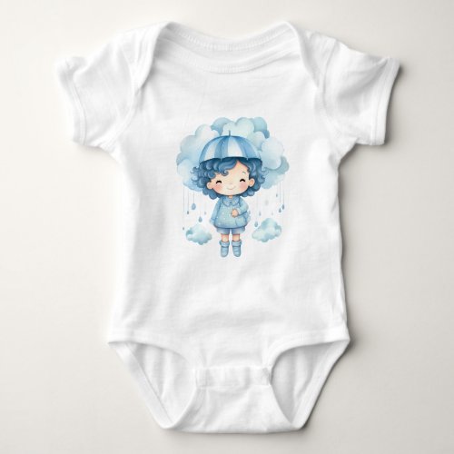 Blue Watercolor Umbrella Hat Baby Girl Baby Bodysuit