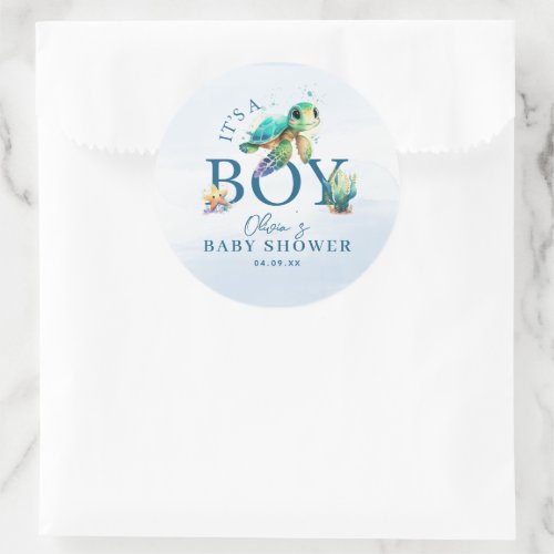 Blue Watercolor Under the Sea Baby Shower Classic Round Sticker