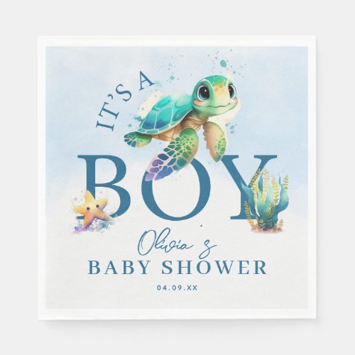 Blue Watercolor Under the Sea Baby Shower Napkins