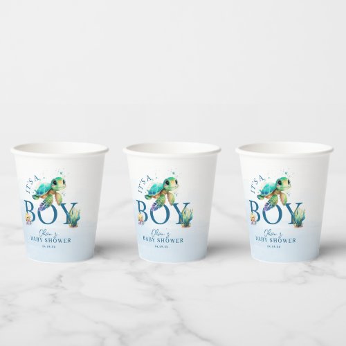 Blue Watercolor Under the Sea Baby Shower Paper Cups