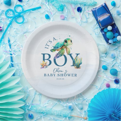 Blue Watercolor Under the Sea Baby Shower Paper Plates