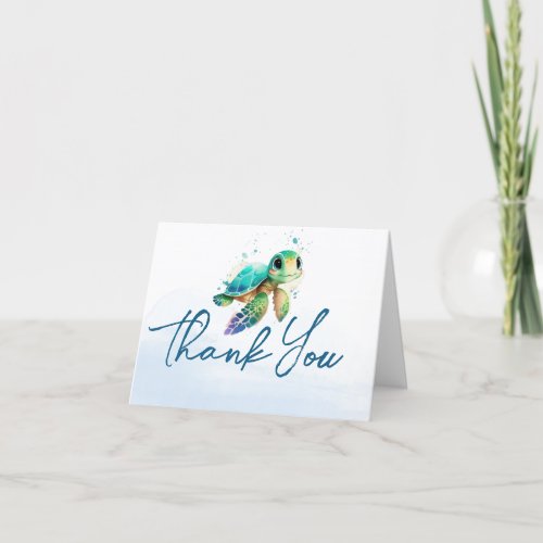 Blue Watercolor Under the Sea Baby Shower Thank You Card