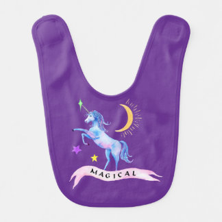 Blue Watercolor Unicorn Baby Bib
