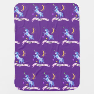 Blue Watercolor Unicorn Baby Blanket