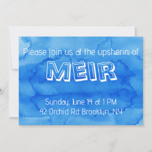 Blue watercolor upsherin invitation