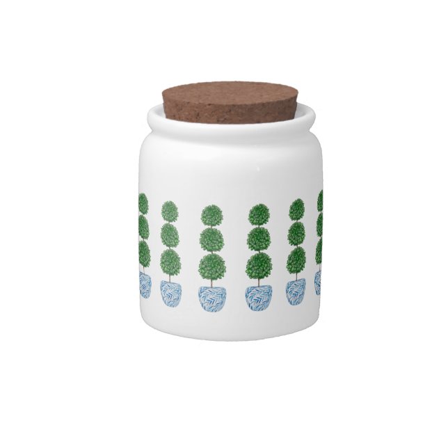 Blue watercolor vase preppy topiary candy jar (Front)
