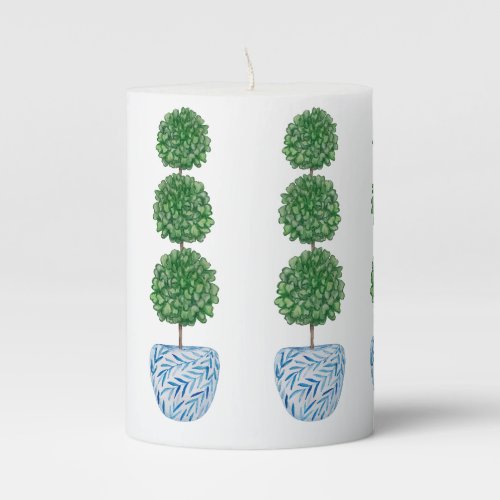 Blue watercolor vase preppy topiary  pillar candle