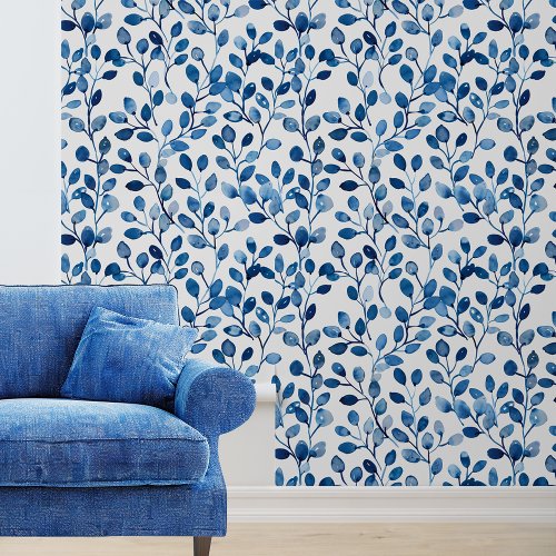 Blue Watercolor Vine Leaves Wallpaper