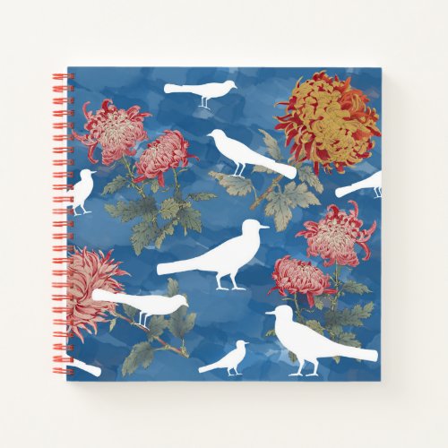 Blue Watercolor Vintage Flowers  Birds Notebook