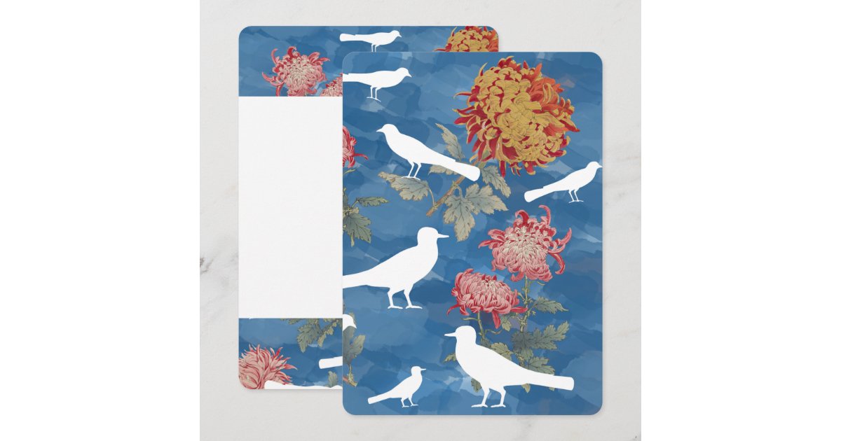 Blue Watercolor Vintage Flowers & Birds Thank You Card | Zazzle