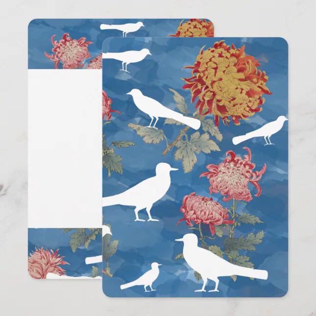 Blue Watercolor Vintage Flowers & Birds Thank You Card | Zazzle