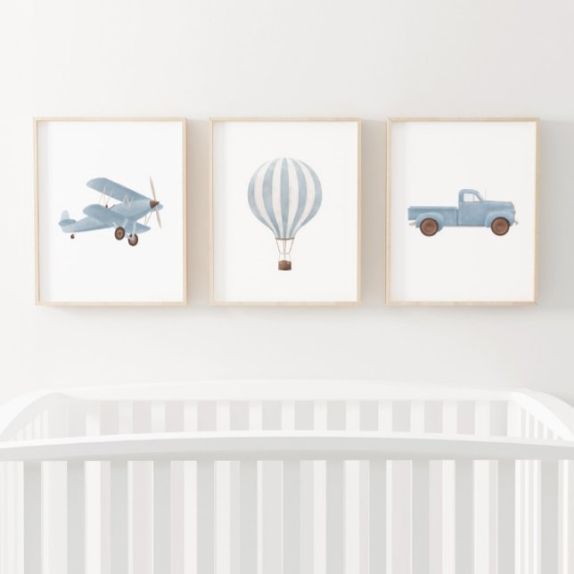Blue Watercolor Vintage Travel Nursery Decor Wall Art Sets (Creator Uploaded)