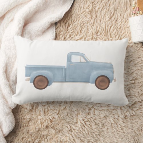 Blue Watercolor Vintage Truck Lumbar Pillow