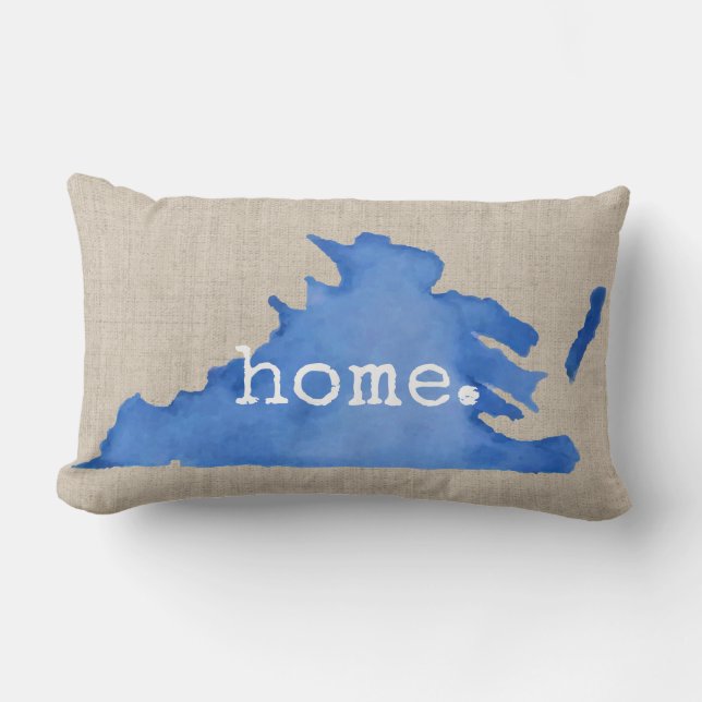 Blue Watercolor Virginia Home Linen Texture Lumbar Pillow (Front)