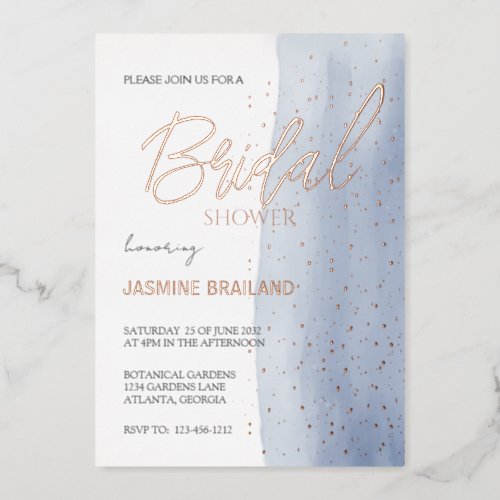 Blue Watercolor Wash Bridal Shower Sparkle  Foil Invitation