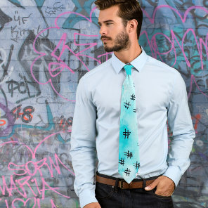 Blue Watercolor Wash Hashtag Artistic Novelty Cool Tie