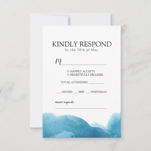 Blue Watercolor wash Invitation RSVP with envelope
