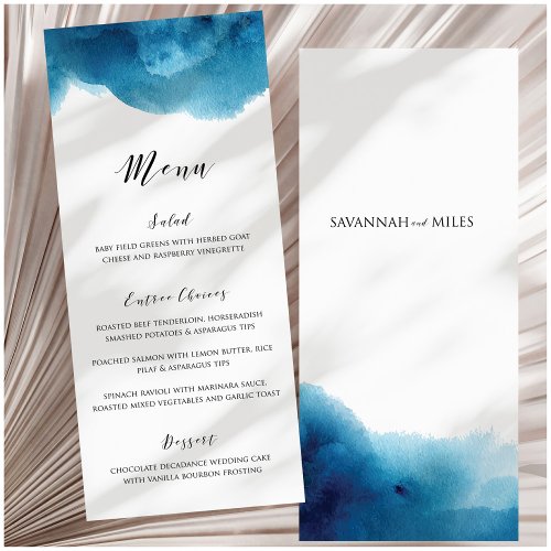 Blue Watercolor Wash Ocean Wave WeddingEvent Menu